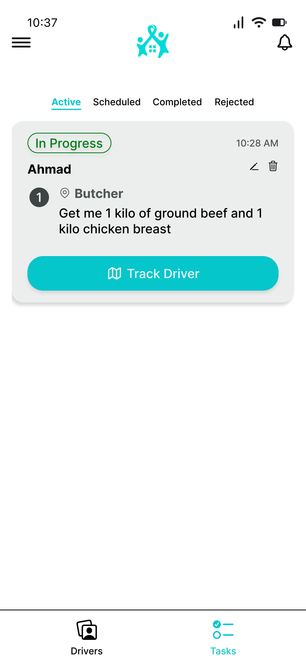 Active task with a Track Driver button